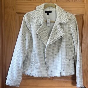Ann Taylor White and Black Plaid Blazer